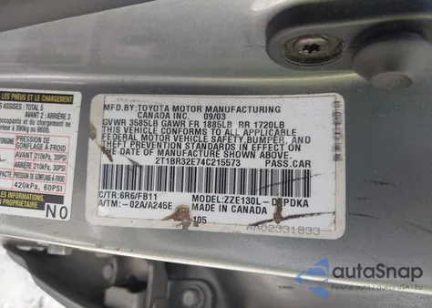 2004 Toyota Corolla Ce from USA, damaged, VIN 2T1BR32E74C215573